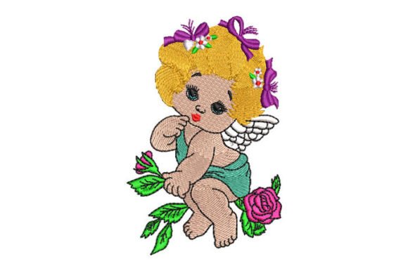 Baby Angel with Rose Embroidery Design