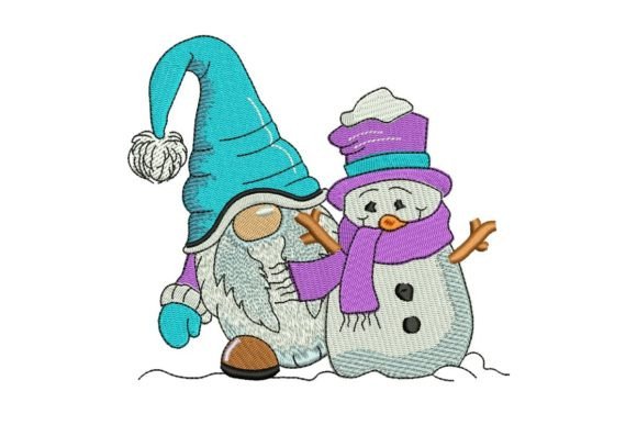 Gnome with Snowman Embroidery Design
