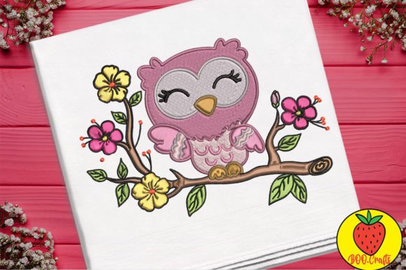 Lofty Pink Owl and Flowers